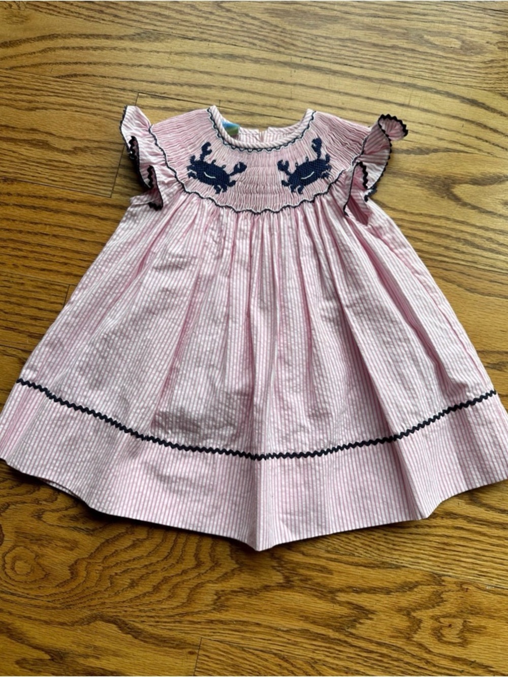Velani Pink Striped Smocked Crab Casual Dress for Girls